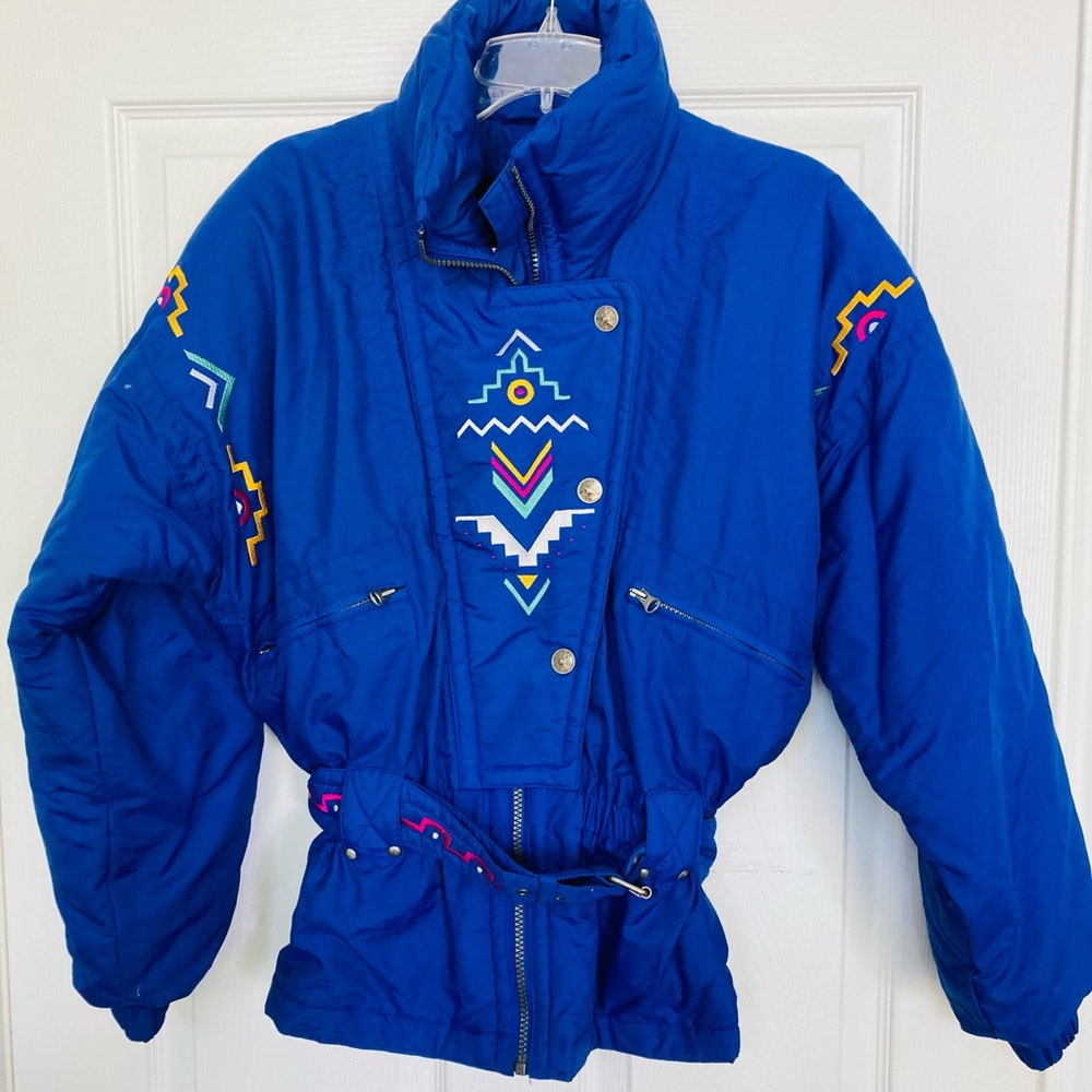Kaelin vintage ski jacket blue Aztec southwest embroidery
